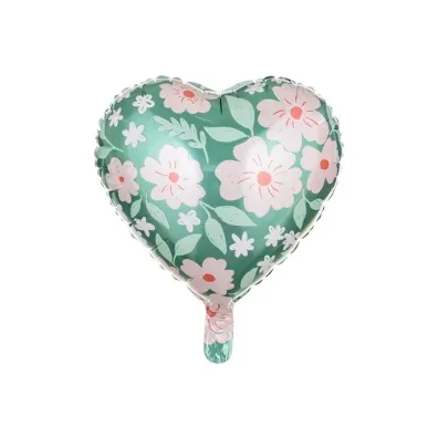 PartyDeco Balon foliowy Serce w kwiaty 45cm