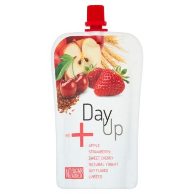 DayUp Red Puree jabłkowe z jogurtem naturalnym, truskawką, czereśnią i płatkami 120 g