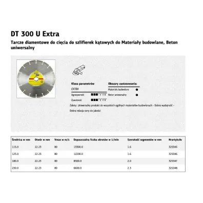 Klingspor Tarcza diamentowa segmentowa 230mm x 2,3mm x 22,2mm dt300u beton.