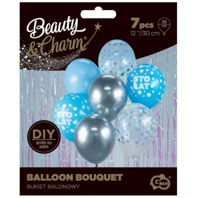 Godan Balony B&C srebrno-niebieski Sto Lat 7 szt.