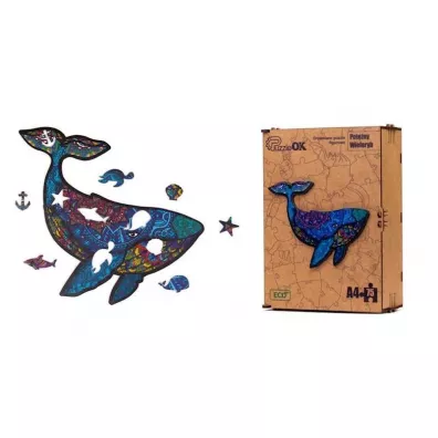 Puzzle drewniane eko 75 el. Pot�ny wieloryb A4 PuzzleOK