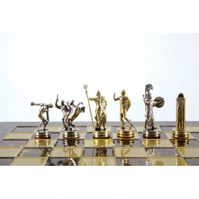 Discus Thrower Metal Chess Set, szachy, brzowa plansza 36cm Manopoulos
