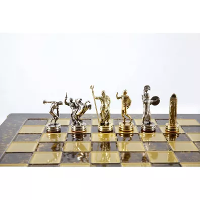 Discus Thrower Metal Chess Set, szachy, brzowa plansza 36cm Manopoulos