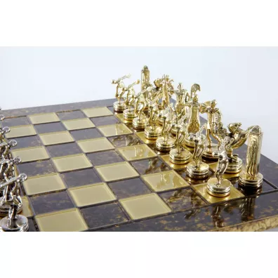 Discus Thrower Metal Chess Set, szachy, brzowa plansza 36cm Manopoulos