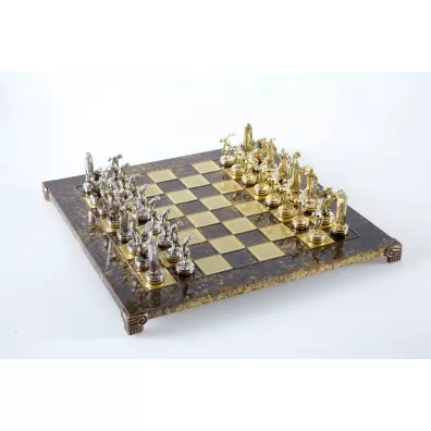 Discus Thrower Metal Chess Set, szachy, brzowa plansza 36cm Manopoulos