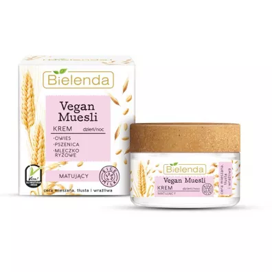 Bielenda Vegan Muesli Matte Cream krem matujcy do cery tustej, mieszanej i wraliwej na dzie i na noc 50 ml