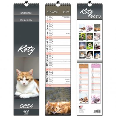 Kalendarz 2024 paskowy 13 planszowy Koty