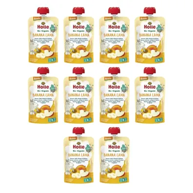 Holle Mus Bananowa lama (Banan - jab�ko - mango - morela) bezglutenowa od 6 miesi�ca Demeter Zestaw 10 x 100 ml Bio