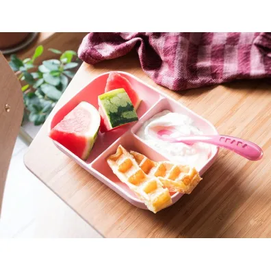 Beaba Komplet naczy z silikonu trjdzielny talerz z przyssawk i yeczka Pink