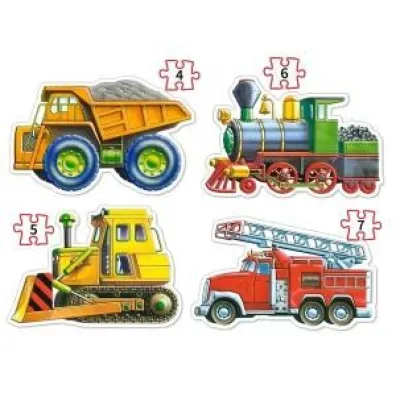 Puzzle 4w1 /4-5-6-7/ konturowe Vehicles B-04256-1 Castorland