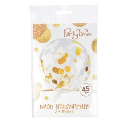 Arpex Balon foliowy prze�roczysty konfetti z�oty 45cm