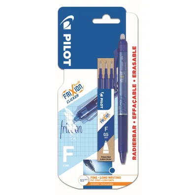 Pi�ro kulkowe Frixion Clicker Pilot 0,5 niebieskie +wk�ady x3 blister