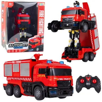 Robot samoch�d Stra� Po�arna 2w1 R/C swiat�o woda LeanToys