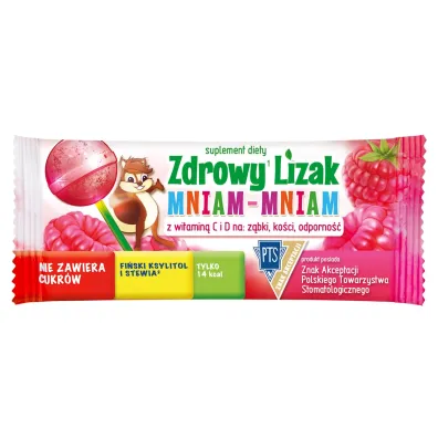 Starpharma Lizak kulka o smaku malinowym z witamin� D i C bezglutenowy Suplement diety 6 g