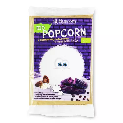 Popcrop Popcorn z niebieskiej kukurydzy z mas�em shea i sol� do przygotowania w mikrofal�wce bezglutenowy 100 g Bio
