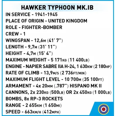 Historical collection wwii HC WWII Hawker Typhoon Mk.1B