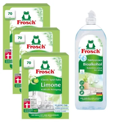 Frosch Tabletki do zmywarek Classic limonkowe + Nab�yszczacz na bazie Bioalkoholu Zestaw 3 x 70 szt. + 750 ml