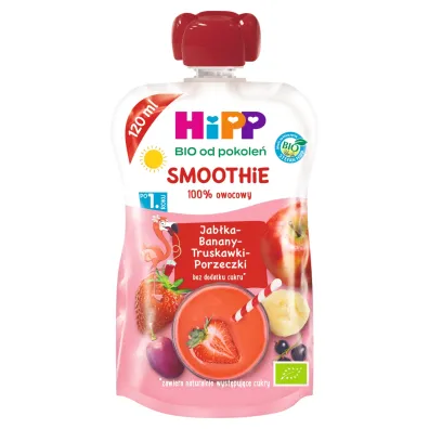 Hipp Smoothie Mus z owoc�w i sok�w po 1. roku jab�ka-banany-truskawki-porzeczki 120 ml Bio