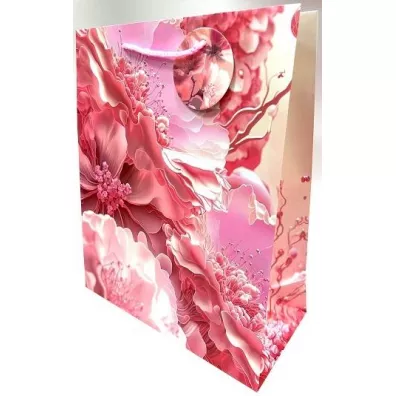 Fresh Torebka ozdobna matowa r�owe kwiaty 26x32x12cm