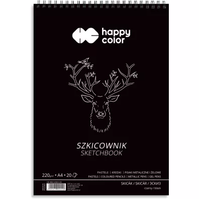 Happy Color Szkicownik na spirali CZARNY, A4, 220g, 20 arkuszy 20 kartek