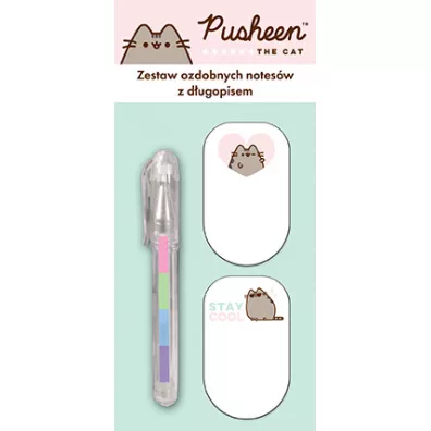 St. Majewski Zestaw 2 ozdobnych notesw samoprzylepnych + mini tczowy pastelowy elowy dugopis Pusheen