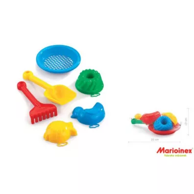 �opatka + grabki + 3 foremki + sitko Marioinex