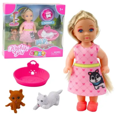 Laleczka z pieskiem i kotkiem LeanToys