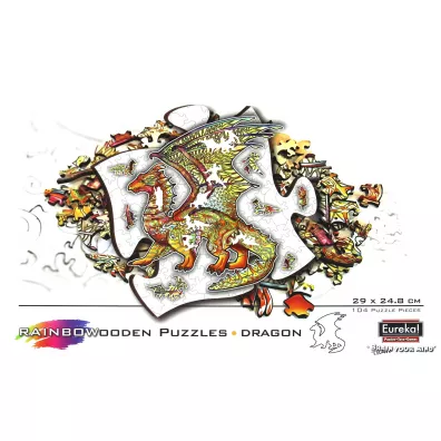 Puzzle drewniane kolorowe - Smok Eureka 3D