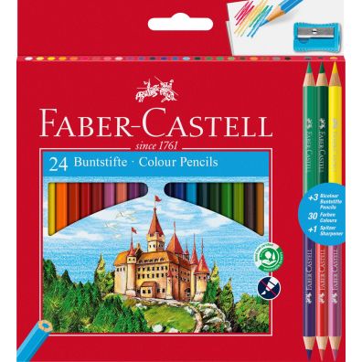 Faber-Castell Kredki owkowe + 3 kredki dwustronne + temperwka 24 kolory
