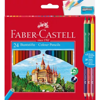 Faber-Castell Kredki o��wkowe + 3 kredki dwustronne + temper�wka 27 szt.