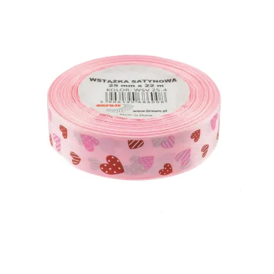 Brewis Wst��ka satynowa w serca r�owa 25mm x 22m