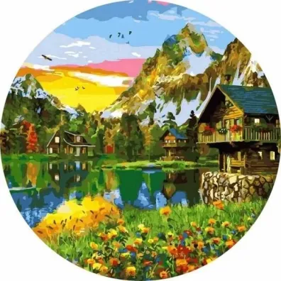 Twoje Hobby Malowanie po numerach okr�g�e - Wie� nad jeziorem 40cm