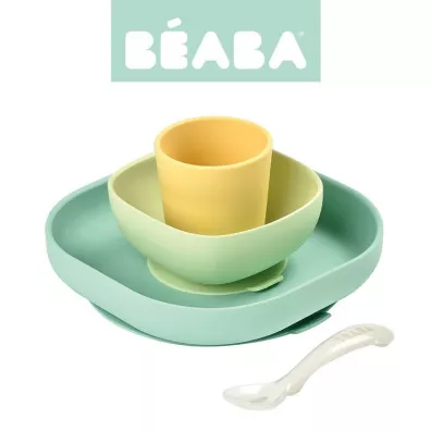 Beaba Komplet naczy z silikonu z przyssawk yellow