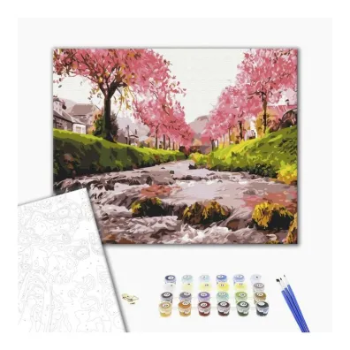 Brushme Malowanie po numerach - Rzeka przy sakurze 40x50cm