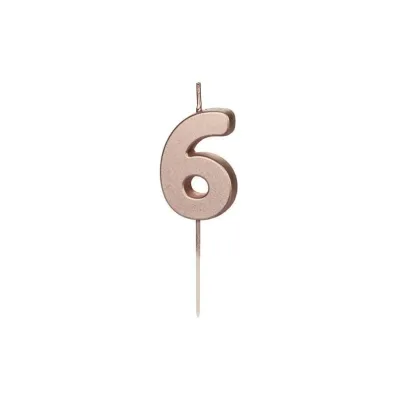 PartyDeco �wieczka urodzinowa 6 r�owe z�oto 4.5cm