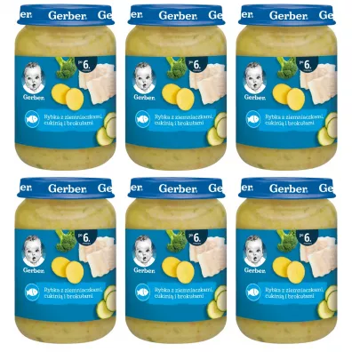 Gerber Obiadek rybka z ziemniaczkami cukini i brokuami dla niemowlt po 6 miesicu zgrzewka 6 x 190 g