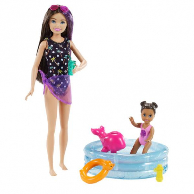 Barbie Opiekunka Basen Zestaw + Lalki GRP39 Mattel
