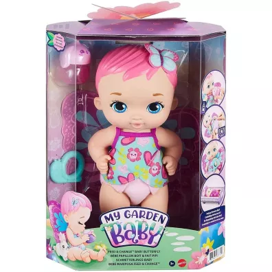 My garden baby Bobasek-Motylek Karmienie i przewijanie Lalka rowa GYP10 Mattel