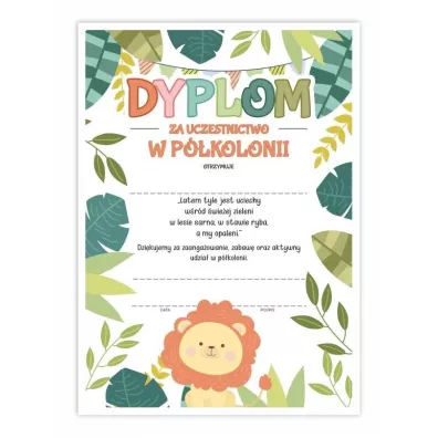 LearnHow Dyplom A4 uko�czenia p�kolonii - Lew 20 szt.