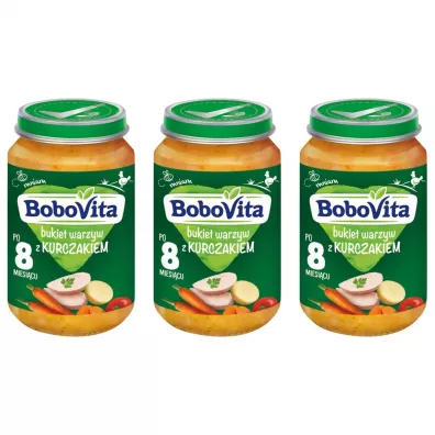 BoboVita Obiadek Bukiet warzyw z kurczakiem po 8 miesicu Zestaw 3 x 190 g