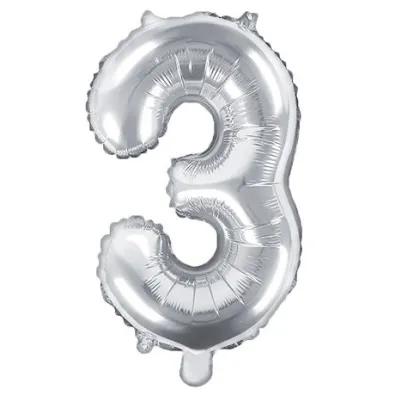 PartyDeco Balon foliowy Cyfra "3", 35cm, srebrny