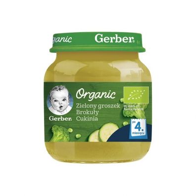 Gerber Organic Obiadek zielony groszek brokuły cukinia dla niemowląt po 4 miesiącu 125 g Bio
