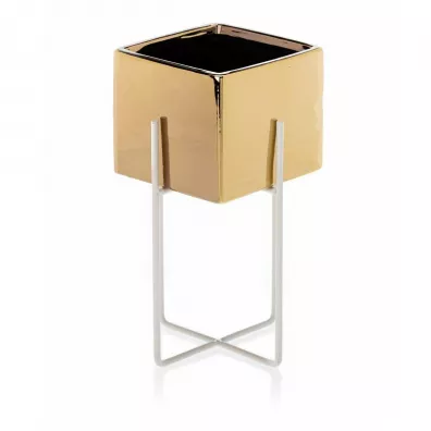 HowHomely Doniczka Mizu Gold White 23 cm