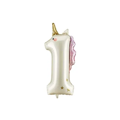 PartyDeco Balon foliowy Cyfra   1   Jednoro�ec, 93cm, mix