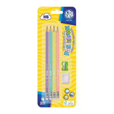 Astra O��wki pastelowe HB z miark� + gumka i temper�wka 4 szt.