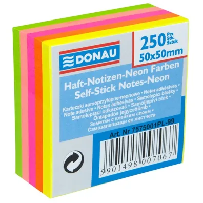 Biella Karteczki samoprzylepne DONAU 50x50mm neonowe 250 kart.