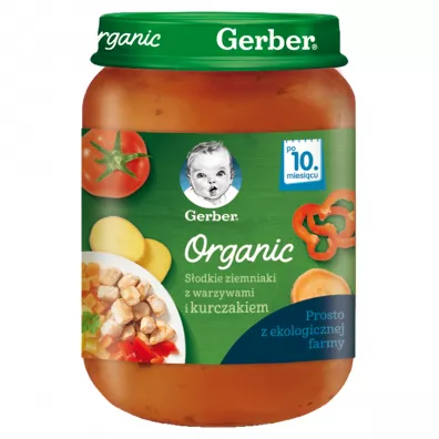 Gerber Organic Obiadek sodkie ziemniaki z warzywami i kurczakiem dla niemowlt po 10 miesicu 190 g Bio