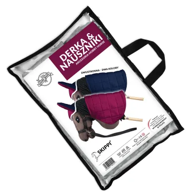 Derka dwustronna i nauszniki Skippi fuksja, granat