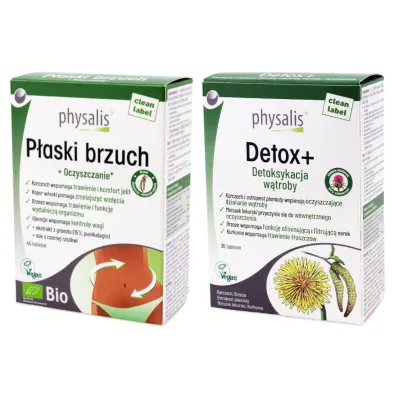 Physalis Zestaw suplement�w diety: Tabletki na p�aski brzuch + Tabletki na detoksykacj� w�troby 45 tab. + 30 tab.