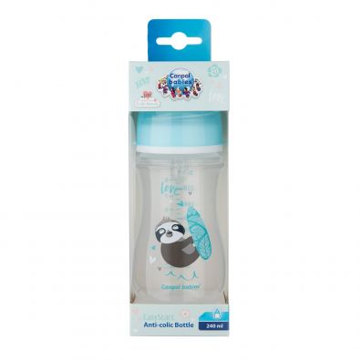 Canpol Babies Butelka szeroka antykolkowa EasyStart Exotic niebieska 3 m+ 240 ml